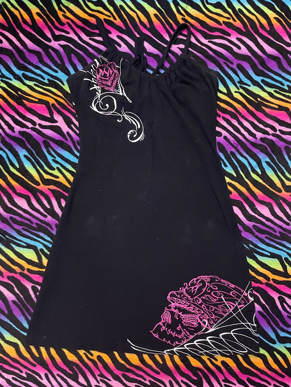 Y2k grunge goth rare 2000s Metal Mulisha Edgy Mini Dress with Pink White Graphic